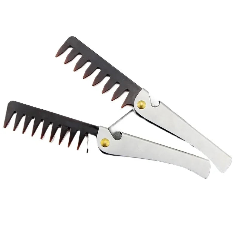 Stainless Steel Handle Folding Wide Teeth Men Comb